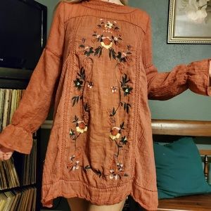 Umgee Coral Floral Boho Tunic Dress